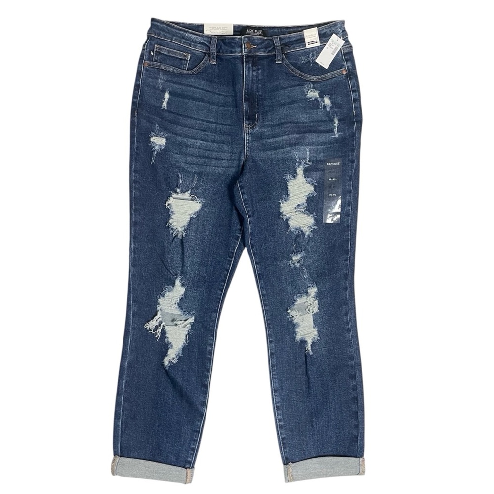 Judy Blue Distressed Boyfriend Ankle Jeans Women’s Size 15/32 Dark Wash New